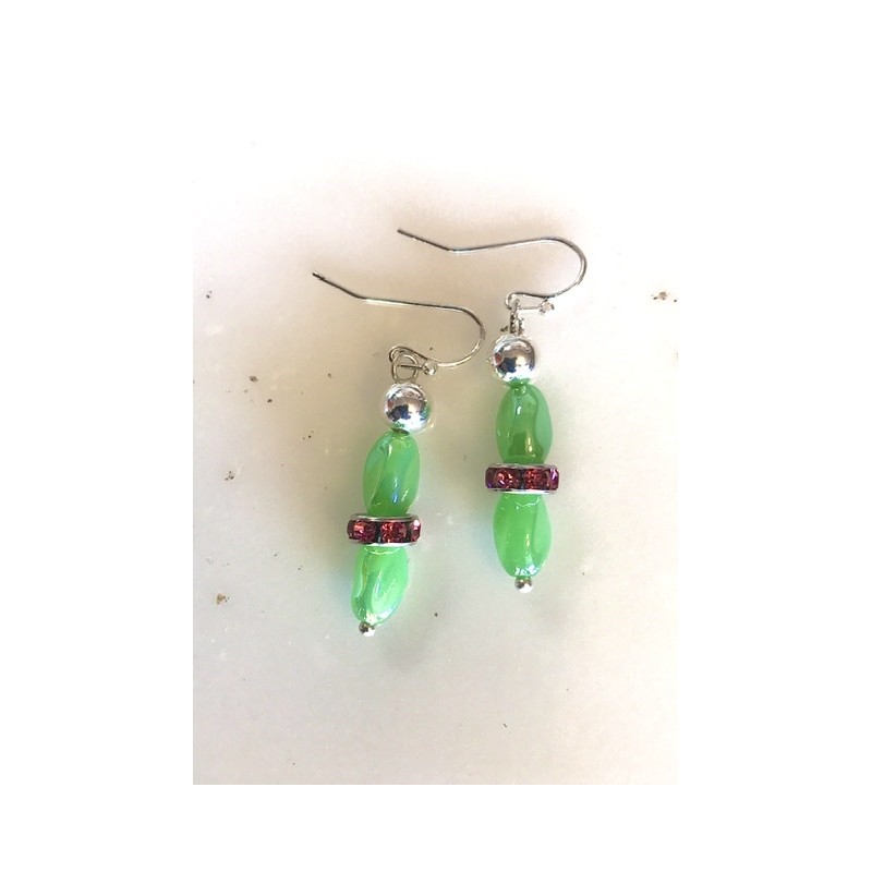Green & Multi-Color  Glass Beaded Earrings