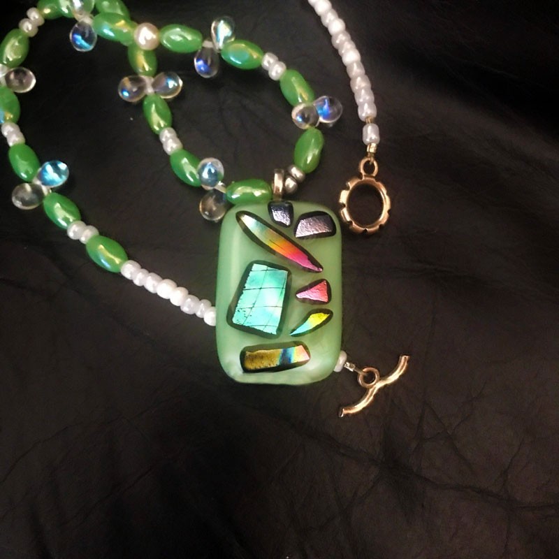 light Green & Translulent  glass-fused Pendant  Necklace