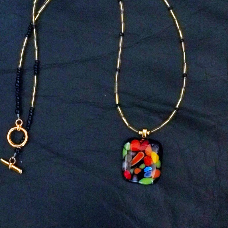 Multicolored Glass-fused Pendant Necklace